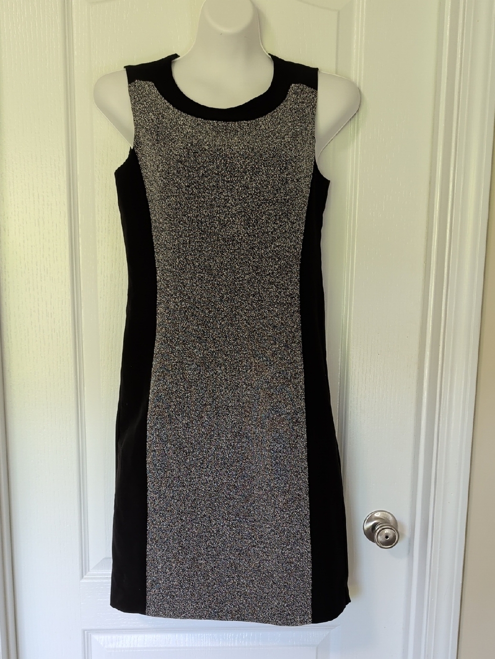 Sleeveless Black and Gray Ponte Sheath Dress